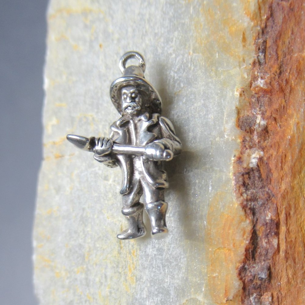 Sterling Silver Fireman Charm Fire Fighter and Axe